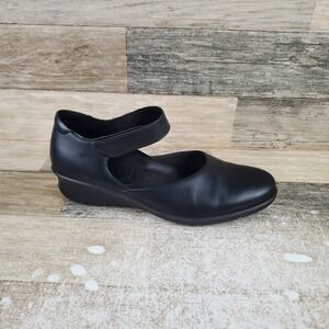 Ecco Felicia Womens Mary Jane Shoes Sz 7 7.5 Black Leather Hook & Loop Round Toe